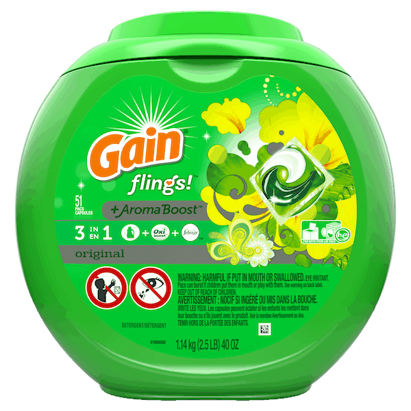 $1.50 for Gain® Flings Detergent. Offer available at multiple stores.