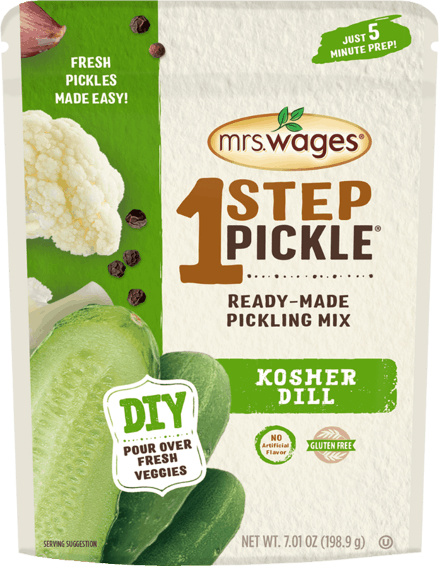 $1.00 for Mrs. Wages® 1 Step Pickle® Ready-Made Pickling Mix. Offer available at Walmart, Walmart Grocery.