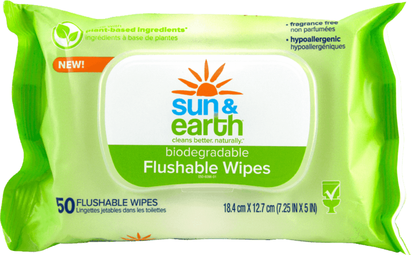 $1.00 for Sun & Earth Flushable Wipes. Offer available at Walmart.