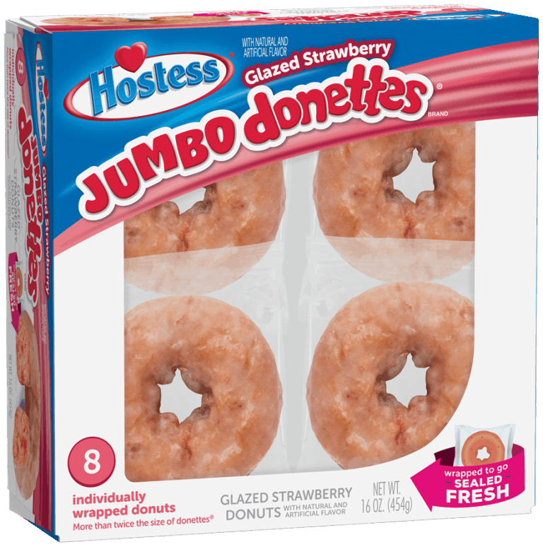 $0.75 for Hostess® Glazed Strawberry Frosted Jumbo Donettes®. Offer available at multiple stores.