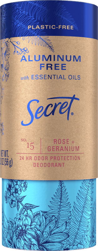 $2.00 for Secret Plastic-Free Packaging Deodorant with Essential Oils. Offer available at Target, Walmart, Walmart Pickup & Delivery, Target Online.