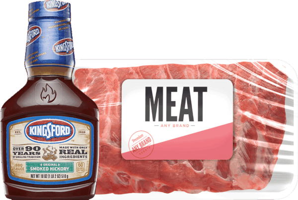 $4.00 for Kingsford® BBQ Sauce & Any Brand Fresh Meat Combo. Offer available at multiple stores.