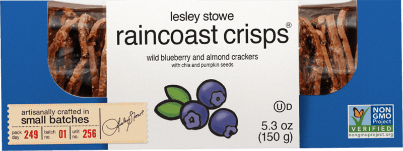 $0.50 for Lesley Stowe Raincoast Crisps Wild Blueberry and Almond Crackers. Offer available at multiple stores.