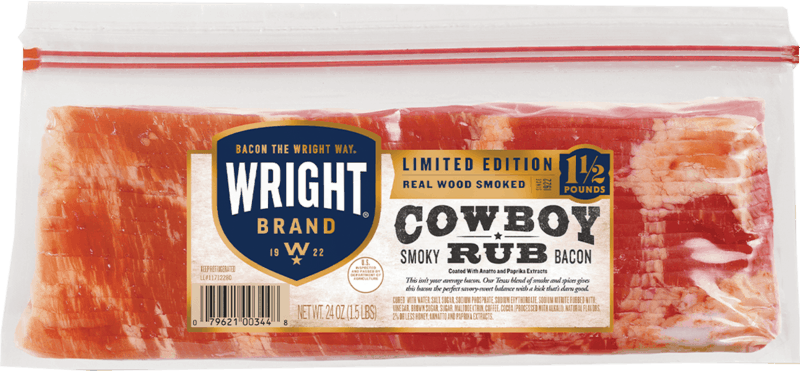 $1.50 for Wright® Brand Cowboy Rub Bacon. Offer available at H-E-B.