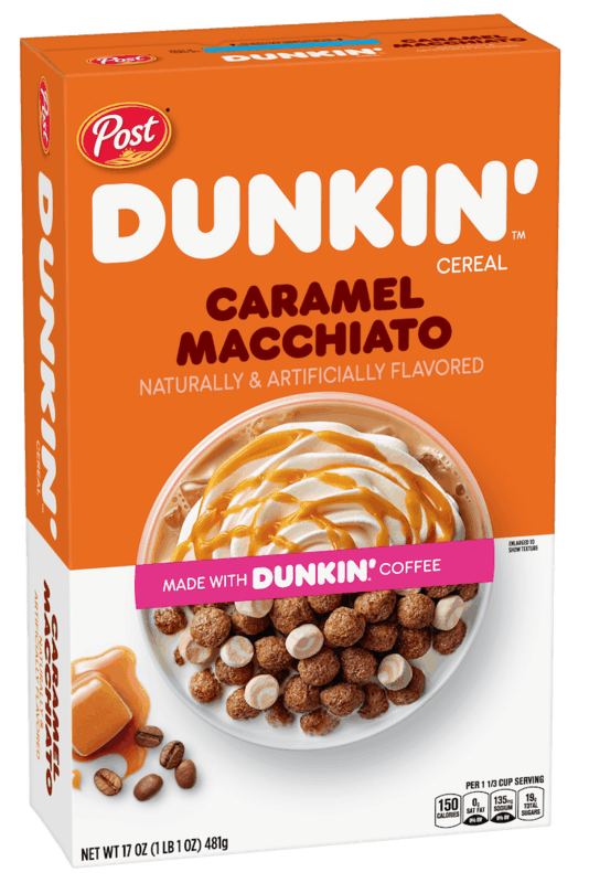 $1.00 for Post Dunkin' Caramel Macchiato Cereal. Offer available at multiple stores.