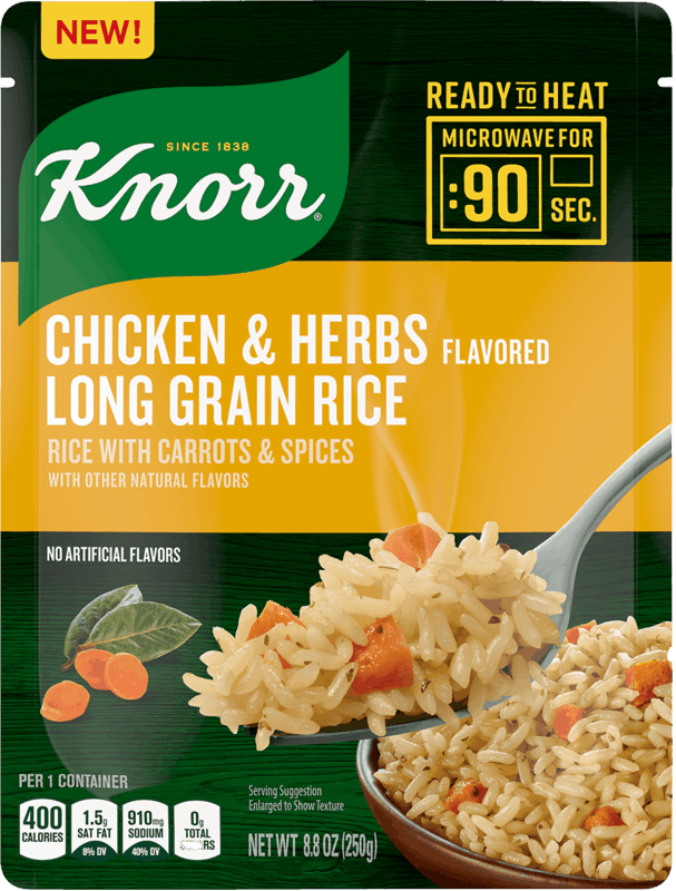 $0.50 for Knorr® Ready to Heat Chicken & Herbs Long Grain Rice. Offer available at Walmart, Publix, Meijer, Food Lion.