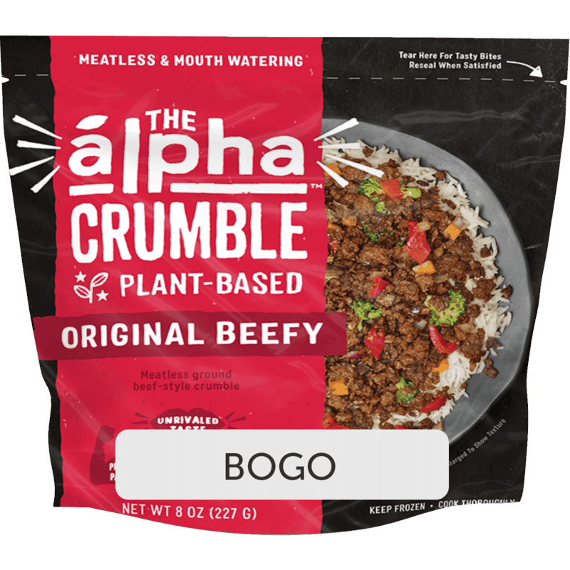 $5.98 for Alpha Foods Plant-Based Meatless Crumbles. Offer available at multiple stores.