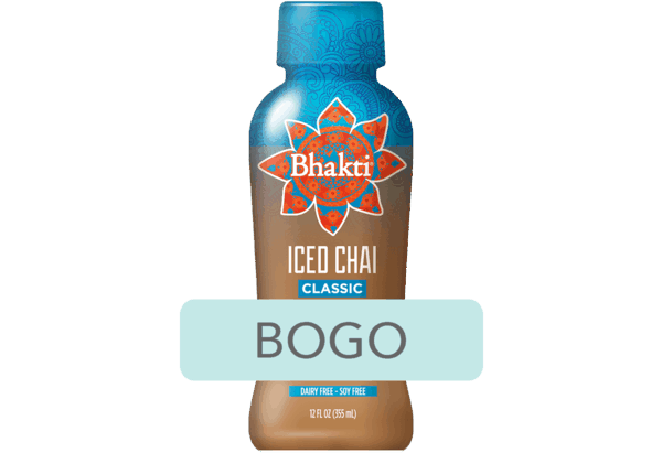 $3.49 for Bhakti Iced Chai. Offer available at multiple stores.