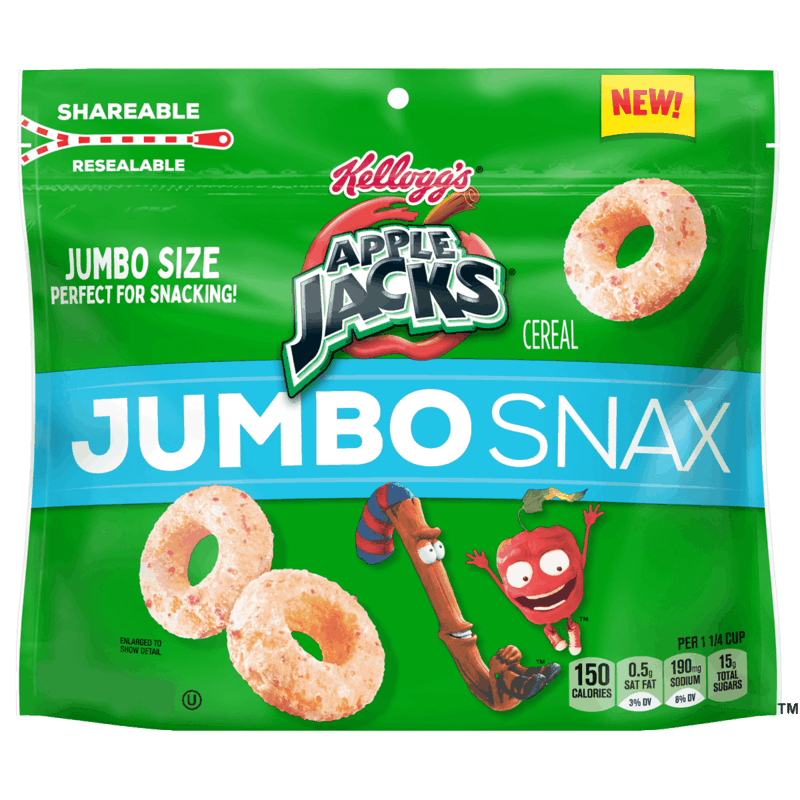 $2.00 for Kellogg's Apple Jacks Jumbo Snax. Offer available at Walmart, Walmart Pickup & Delivery.