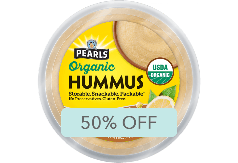 $2.00 for Pearls Organic Hummus. Offer available at Big Y Foods, Lunds & Byerlys.