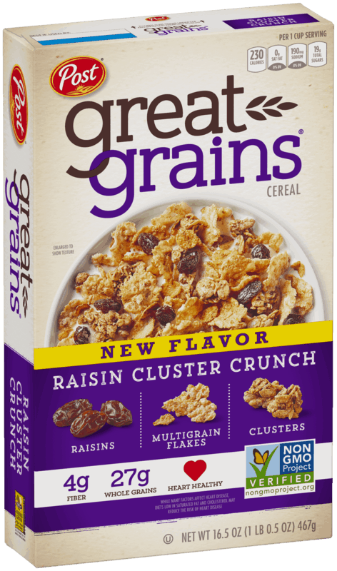 $1.00 for Post Great Grains Raisin Cluster Crunch. Offer available at multiple stores.