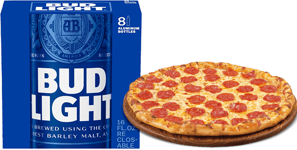 $5.00 for Budweiser® or Bud Light® AND Any Brand Fresh Pizza Combo. Offer available at multiple stores.