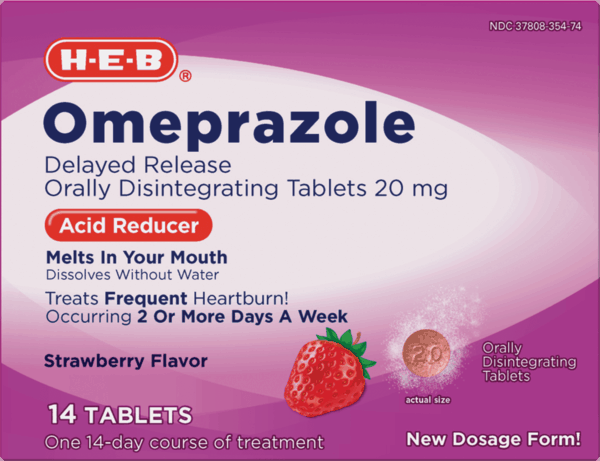 $2.00 for H-E-B® Omeprazole Acid Reducer Orally Disintegrating Tablets, 20mg. Offer available at H-E-B.