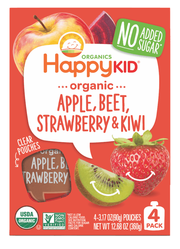 $1.00 for Happy Kid Organics Pouches. Offer available at multiple stores.