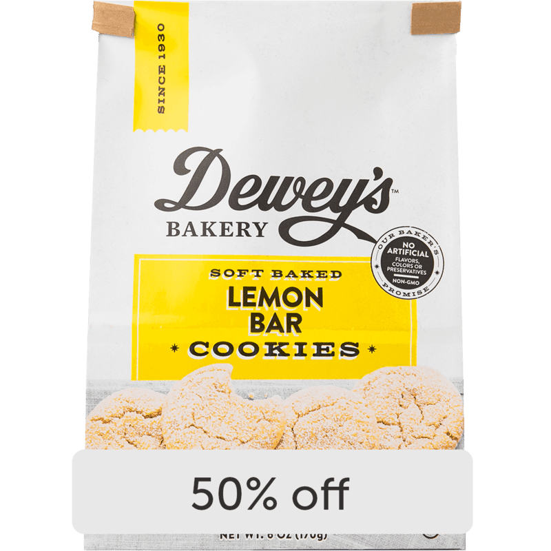 $2.00 for Dewey’s Bakery Soft Baked Cookies and Cookie Thins. Offer available at Wegmans.