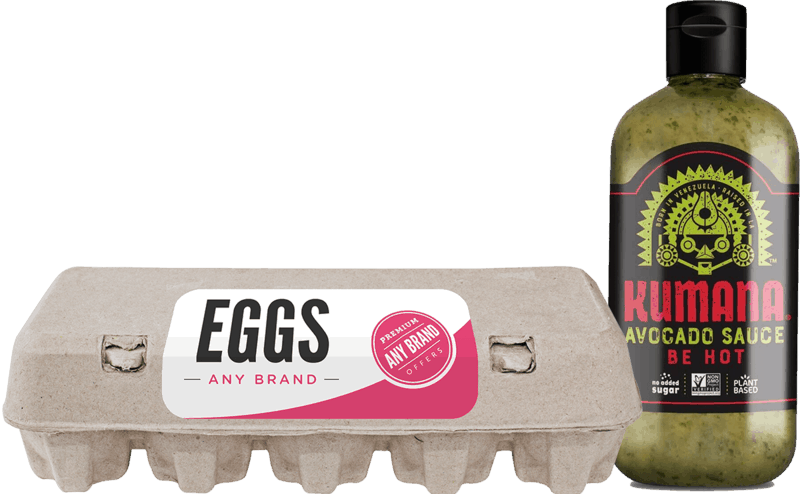 $3.00 for Kumana® Avocado Hot Sauce & Any Brand Eggs. Offer available at multiple stores.