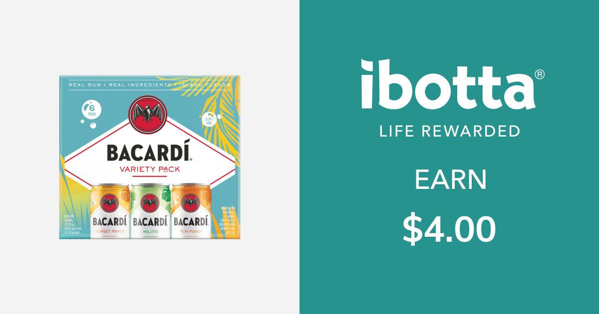 Get $4.00 back on on Bacardi Ready to Drink Rum Cocktail Variety Pack for 6pk only.
