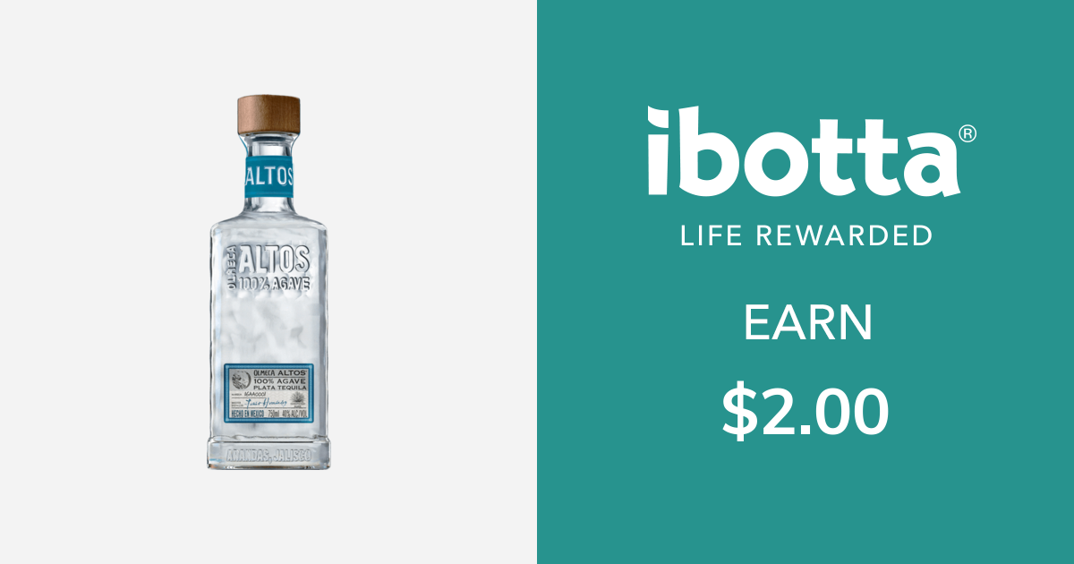Get $2.00 back on Altos Tequila - select varieties, 750ml bottle or larger. Offer valid on the following varieties only: •Altos Plata Tequila •Altos Reposado Tequila •Altos Añejo Tequila
