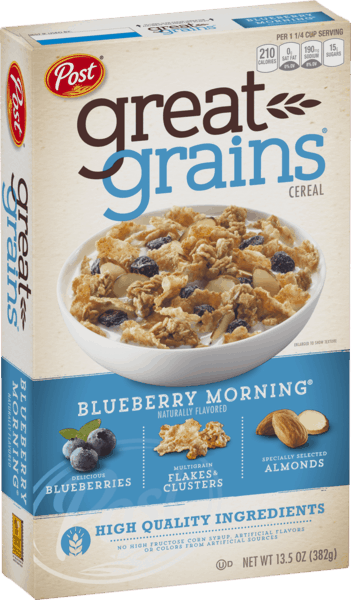 $0.50 for Post&reg; Great Grains&reg; Blueberry Morning&reg; Cereal. Offer available at multiple stores.