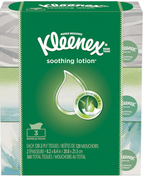$1.00 for Kleenex&reg; Soothing Lotion Tissue. Offer available at multiple stores.