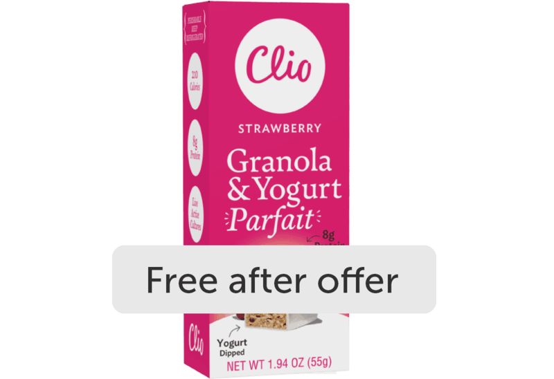 $1.98 for Clio Granola & Yogurt Parfait Bars. Offer available at Walmart, Walmart Pickup & Delivery.