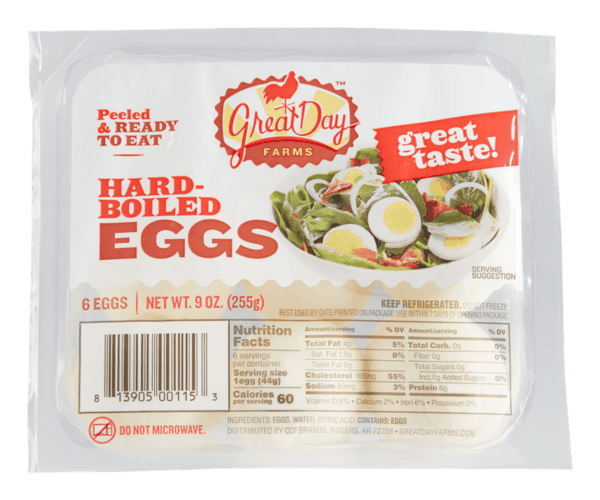 $0.50 for Great Day Farms™ Hard Boiled Eggs. Offer available at Walmart.