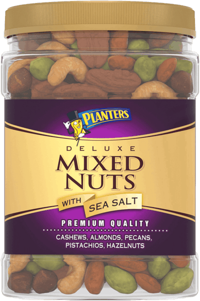 $4.00 for Planters® Deluxe Mixed Nuts with Sea Salt. Offer available at Walmart.com.